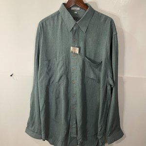 Winston Woods Mens Button Front Shirt Long Sleeves Size XL Rayon Green